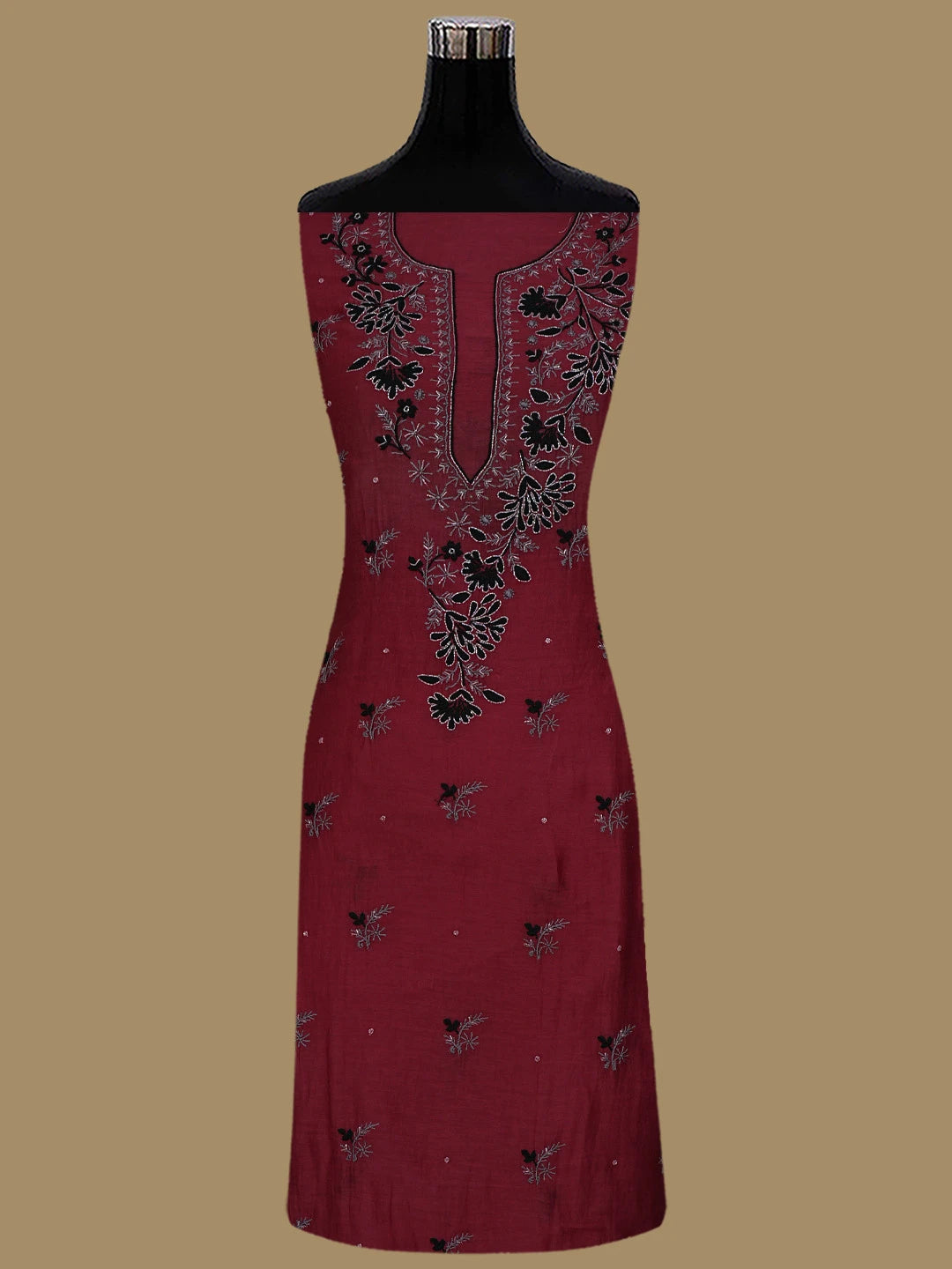 Ada Hand Embroidered Red Chanderi Lucknowi Chikankari Unstitched Kurta Dupatta Set With Cutdana Work 01A520207