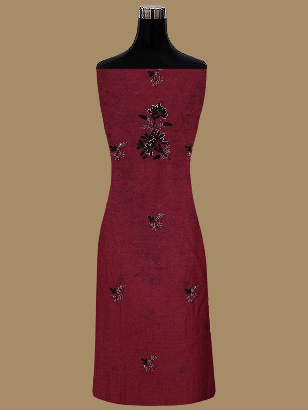 Ada Hand Embroidered Red Chanderi Lucknowi Chikankari Unstitched Kurta Dupatta Set With Cutdana Work 01A520207