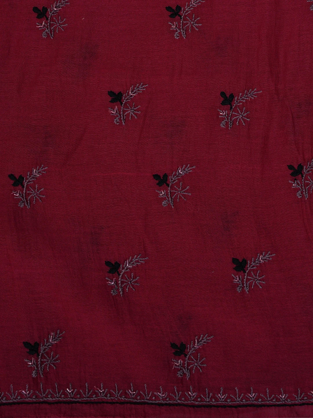 Ada Hand Embroidered Red Chanderi Lucknowi Chikankari Unstitched Kurta Dupatta Set With Cutdana Work 01A520207
