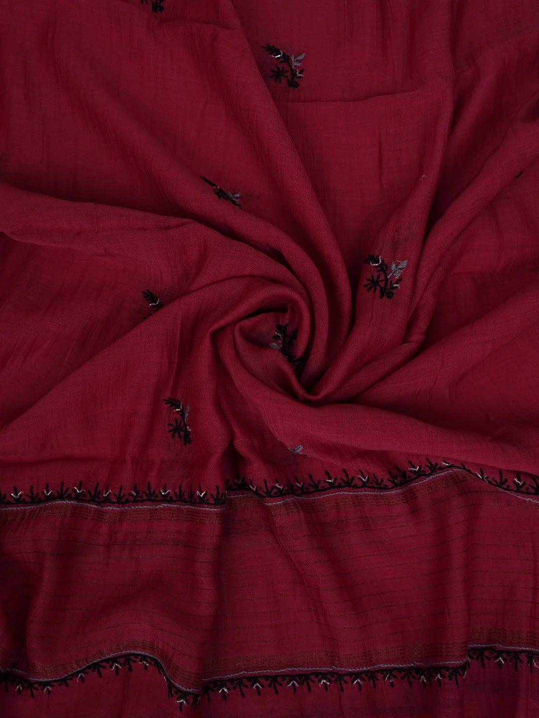 Ada Hand Embroidered Red Chanderi Lucknowi Chikankari Unstitched Kurta Dupatta Set With Cutdana Work 01A520207