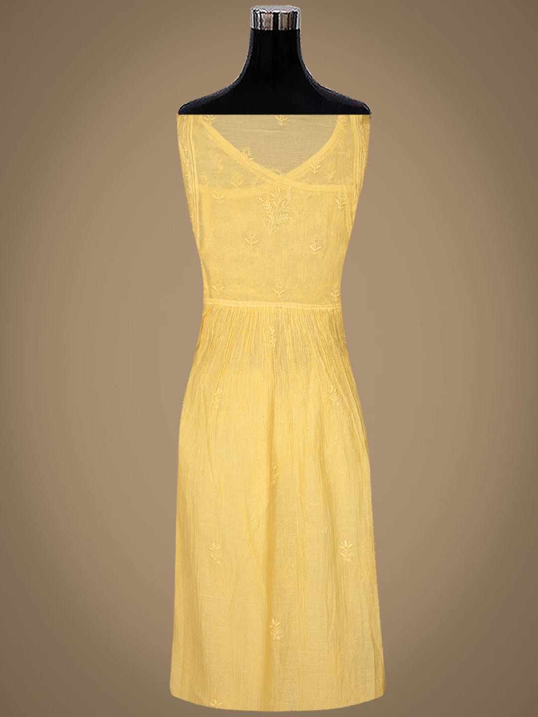 Ada Hand Embroidered Yellow Chanderi Lucknowi Chikankari Semi-Stitched Kurta Dupatta Set 01A741500