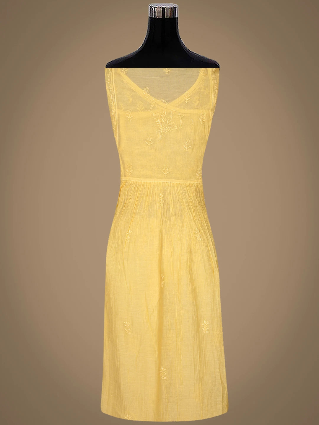 Ada Hand Embroidered Yellow Chanderi Lucknowi Chikankari Semi-Stitched Kurta Dupatta Set 01A741500