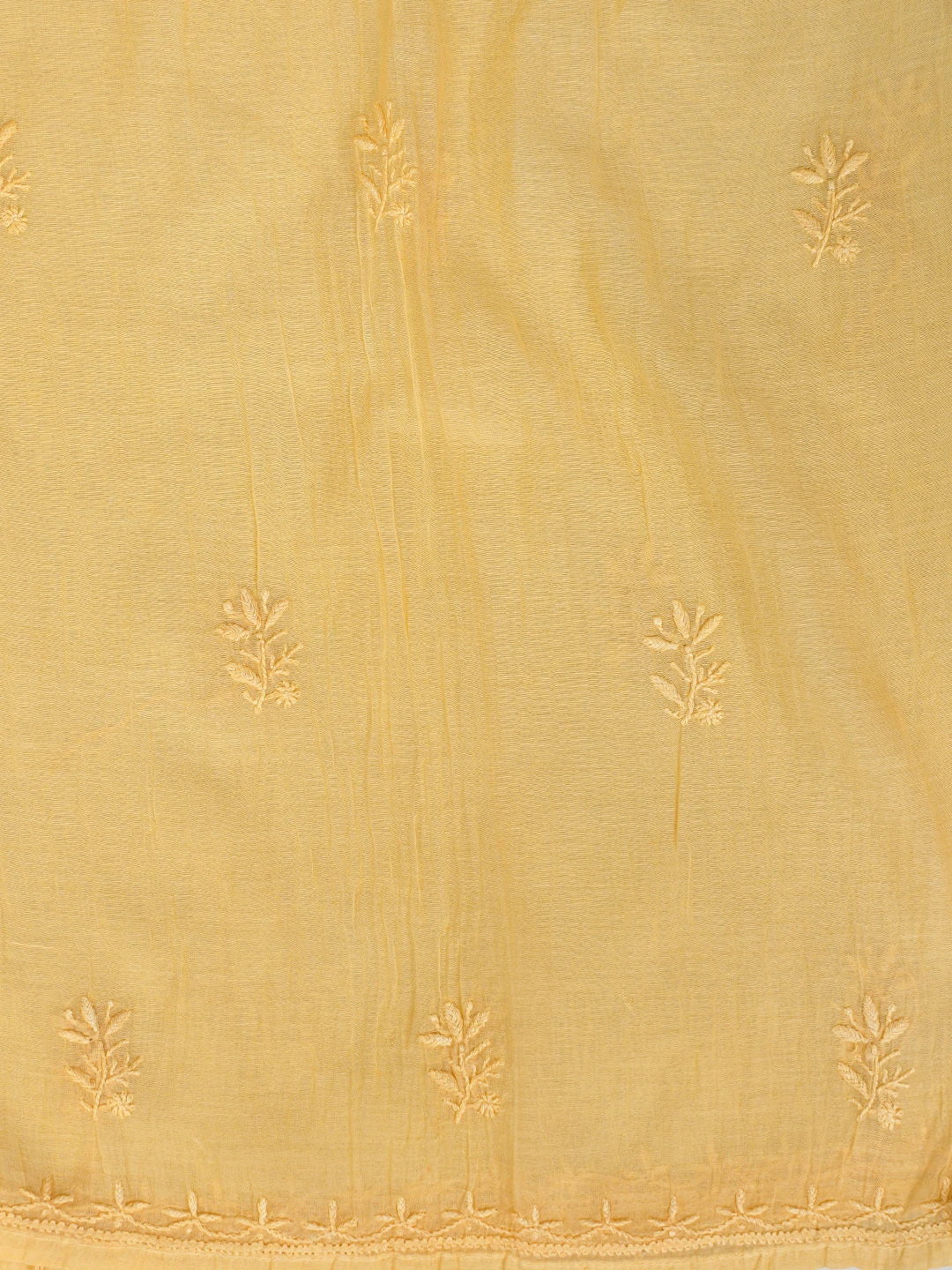 Ada Hand Embroidered Yellow Chanderi Lucknowi Chikankari Semi-Stitched Kurta Dupatta Set 01A741500