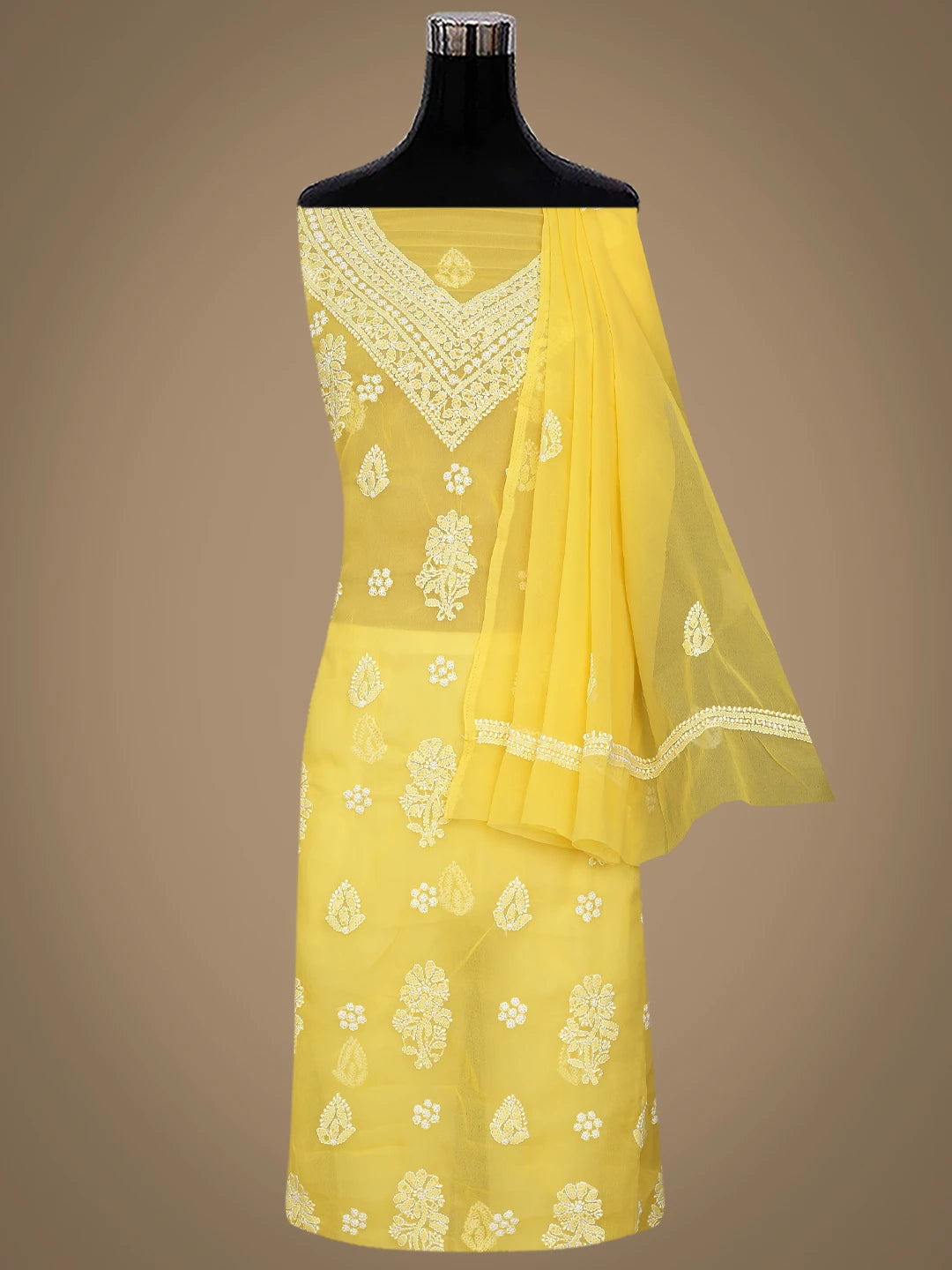 Ada Hand Embroidered Yellow Georgette Lucknowi Chikankari Unstitched Suit Piece 01A866866