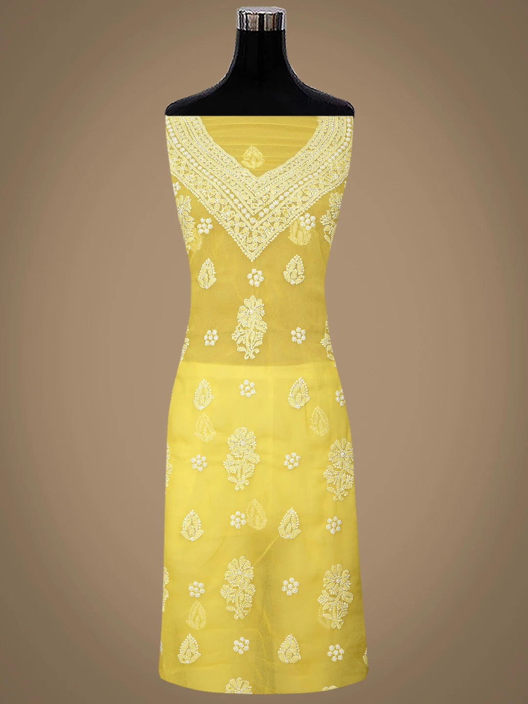 Ada Hand Embroidered Yellow Georgette Lucknowi Chikankari Unstitched Suit Piece 01A866866