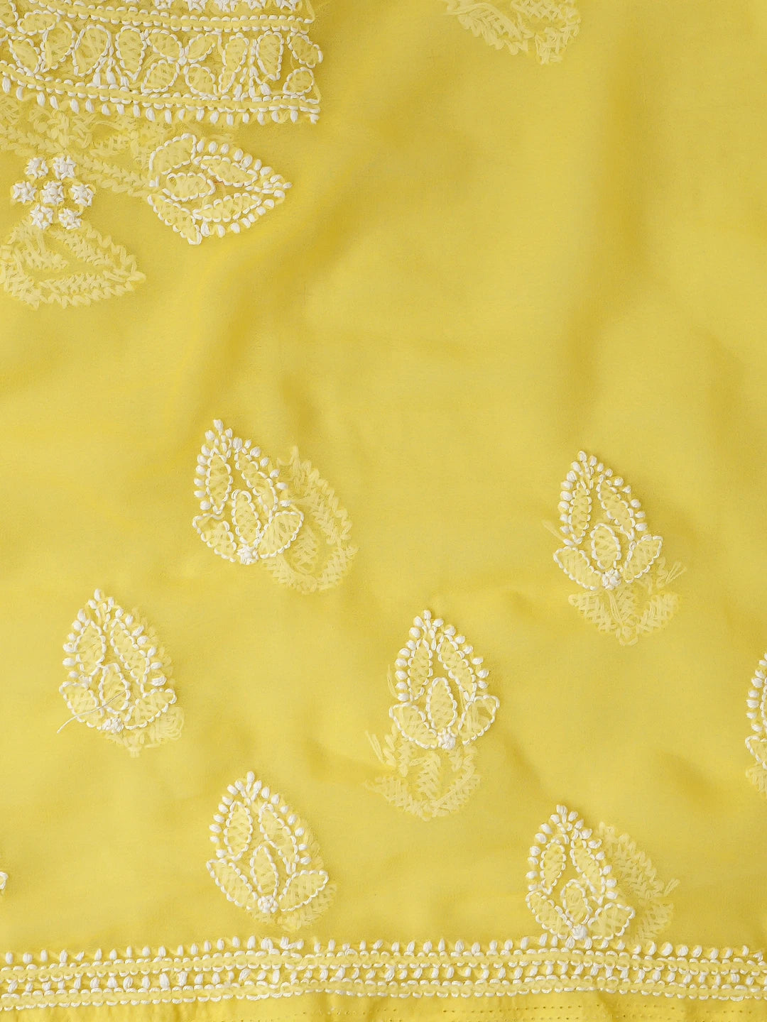 Ada Hand Embroidered Yellow Georgette Lucknowi Chikankari Unstitched Suit Piece 01A866866