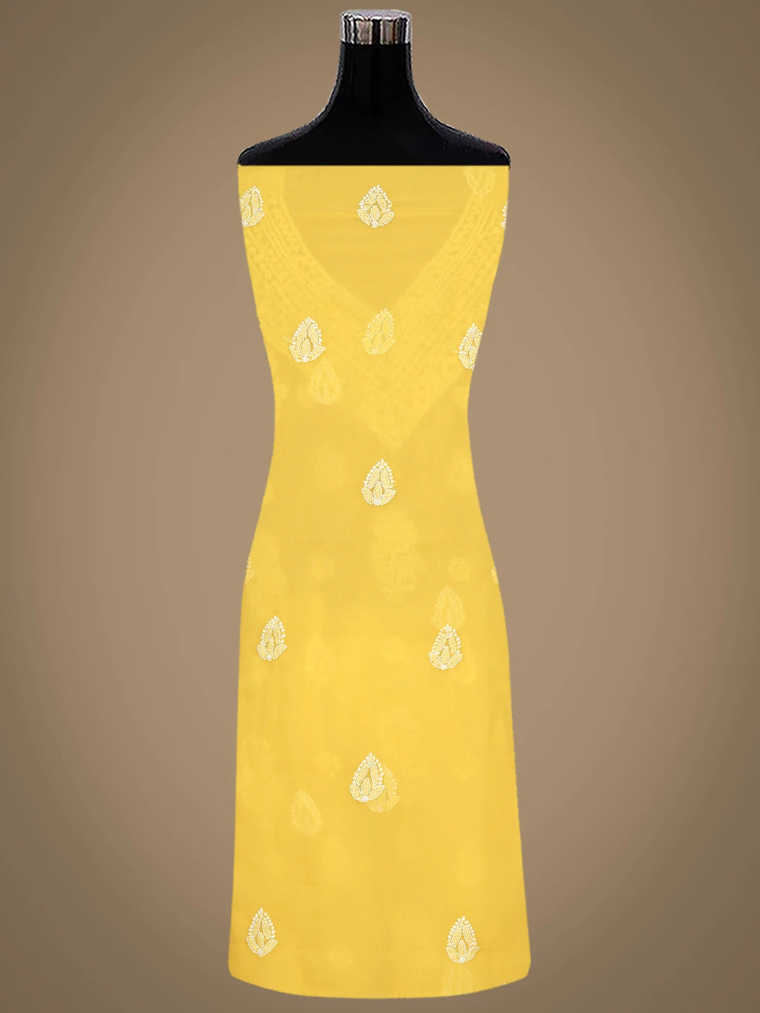 Ada Hand Embroidered Yellow Georgette Lucknowi Chikankari Unstitched Suit Piece 01A866866