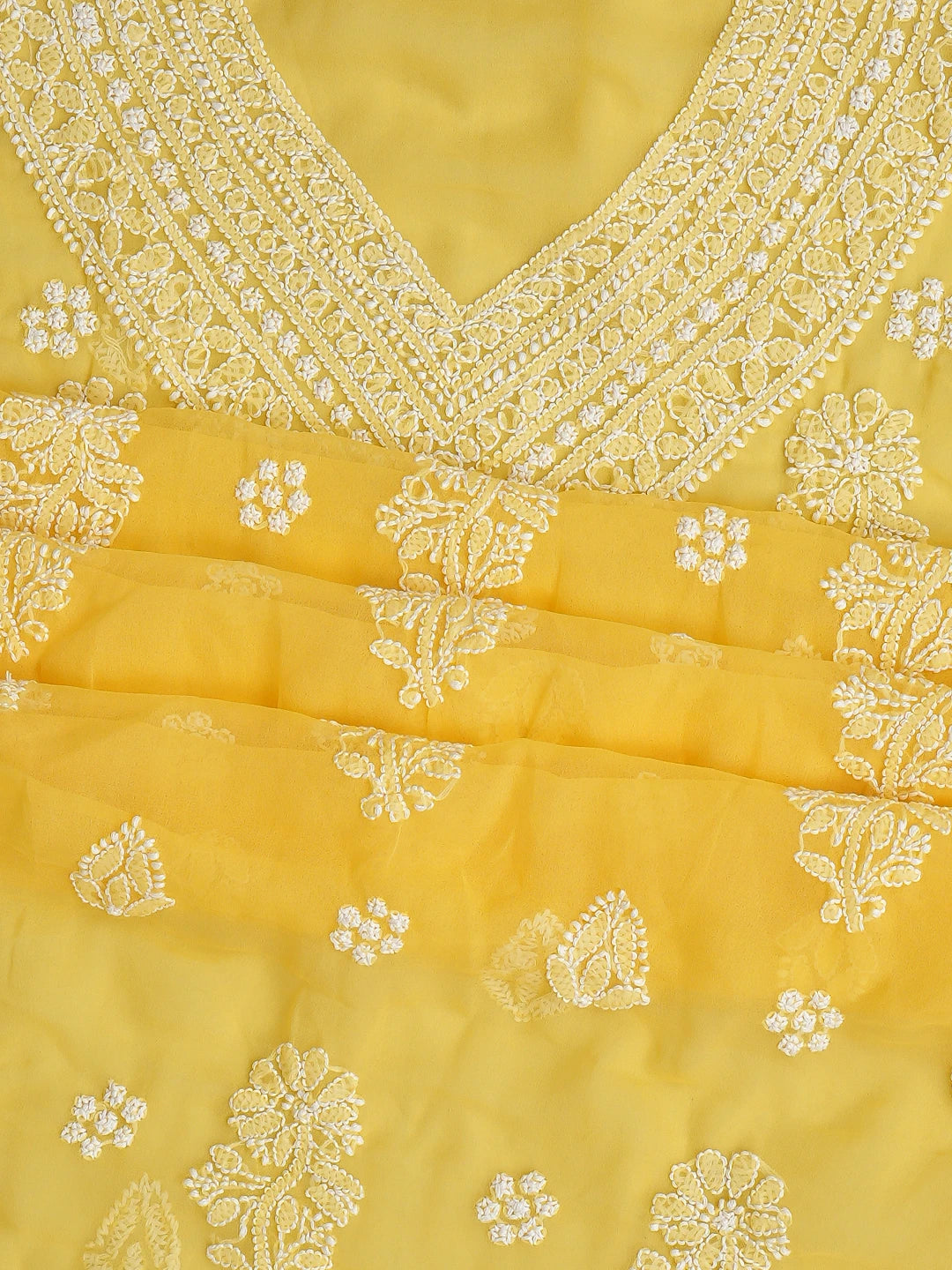 Ada Hand Embroidered Yellow Georgette Lucknowi Chikankari Unstitched Suit Piece 01A866866