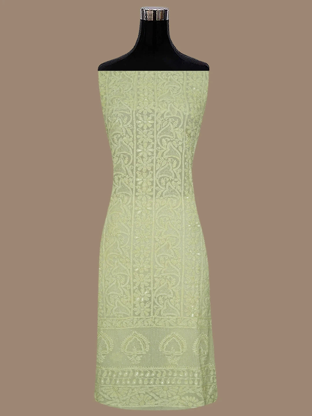 Ada Hand Embroidered Light Lemon Viscose Georgette Lucknowi Chikankari Unstitched Kurta Dupatta Set With Cutdana Work 01A792850