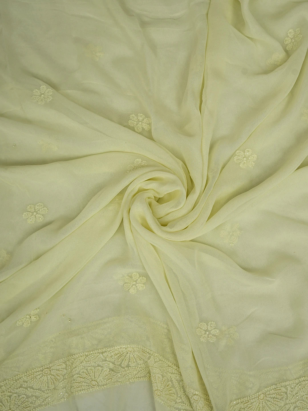 Ada Hand Embroidered Light Lemon Viscose Georgette Lucknowi Chikankari Unstitched Kurta Dupatta Set With Cutdana Work 01A792850