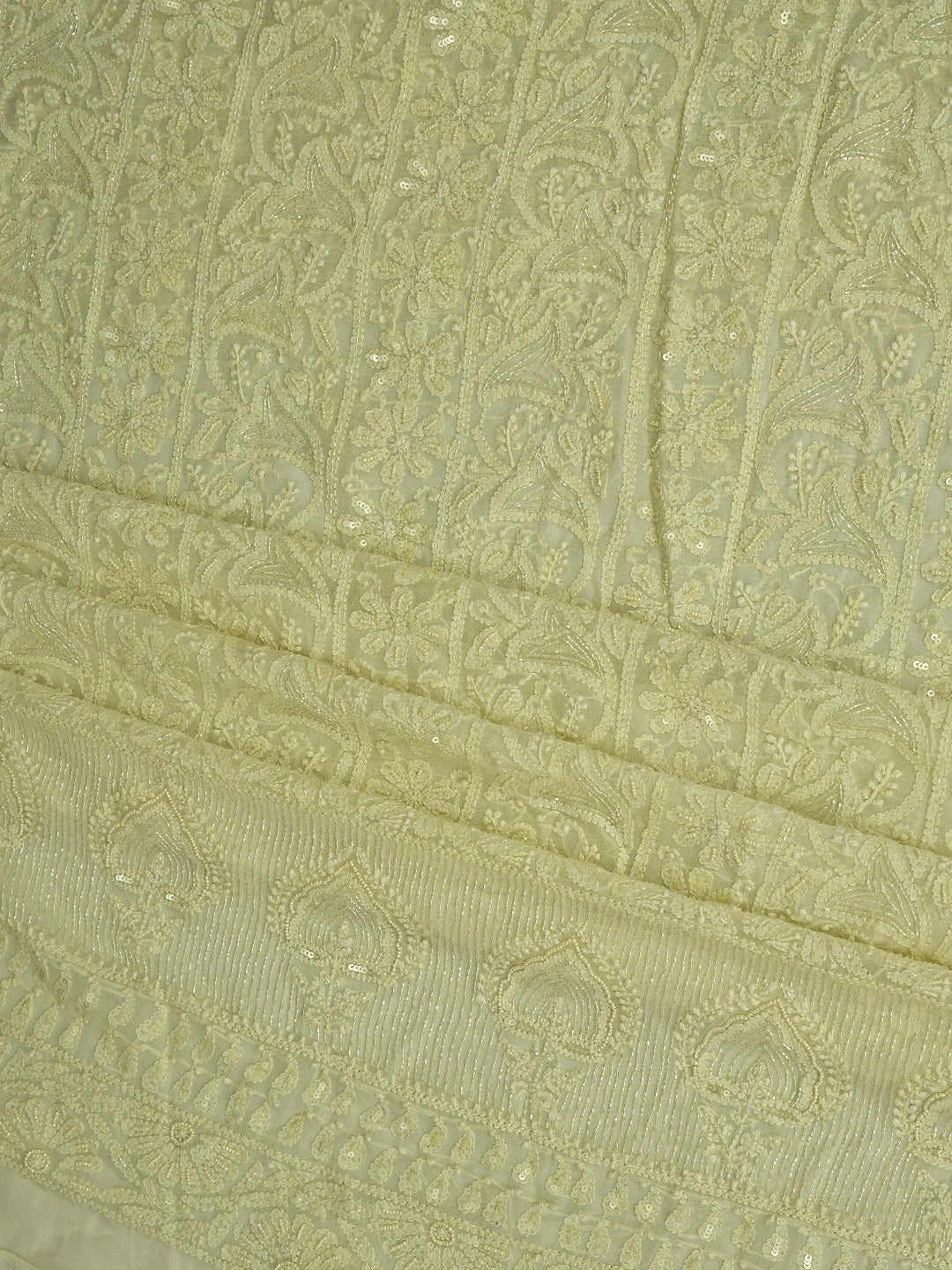Ada Hand Embroidered Light Lemon Viscose Georgette Lucknowi Chikankari Unstitched Kurta Dupatta Set With Cutdana Work 01A792850