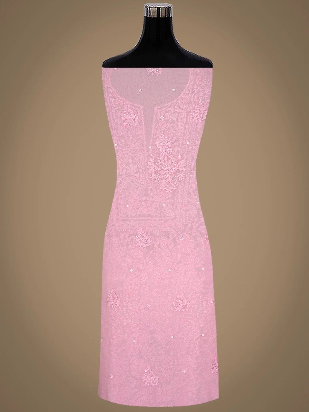 Ada Hand Embroidered Pink Viscose Georgette Lucknowi Chikankari Unstitched Kurta Dupatta Set With Cutdana Work 01A809970