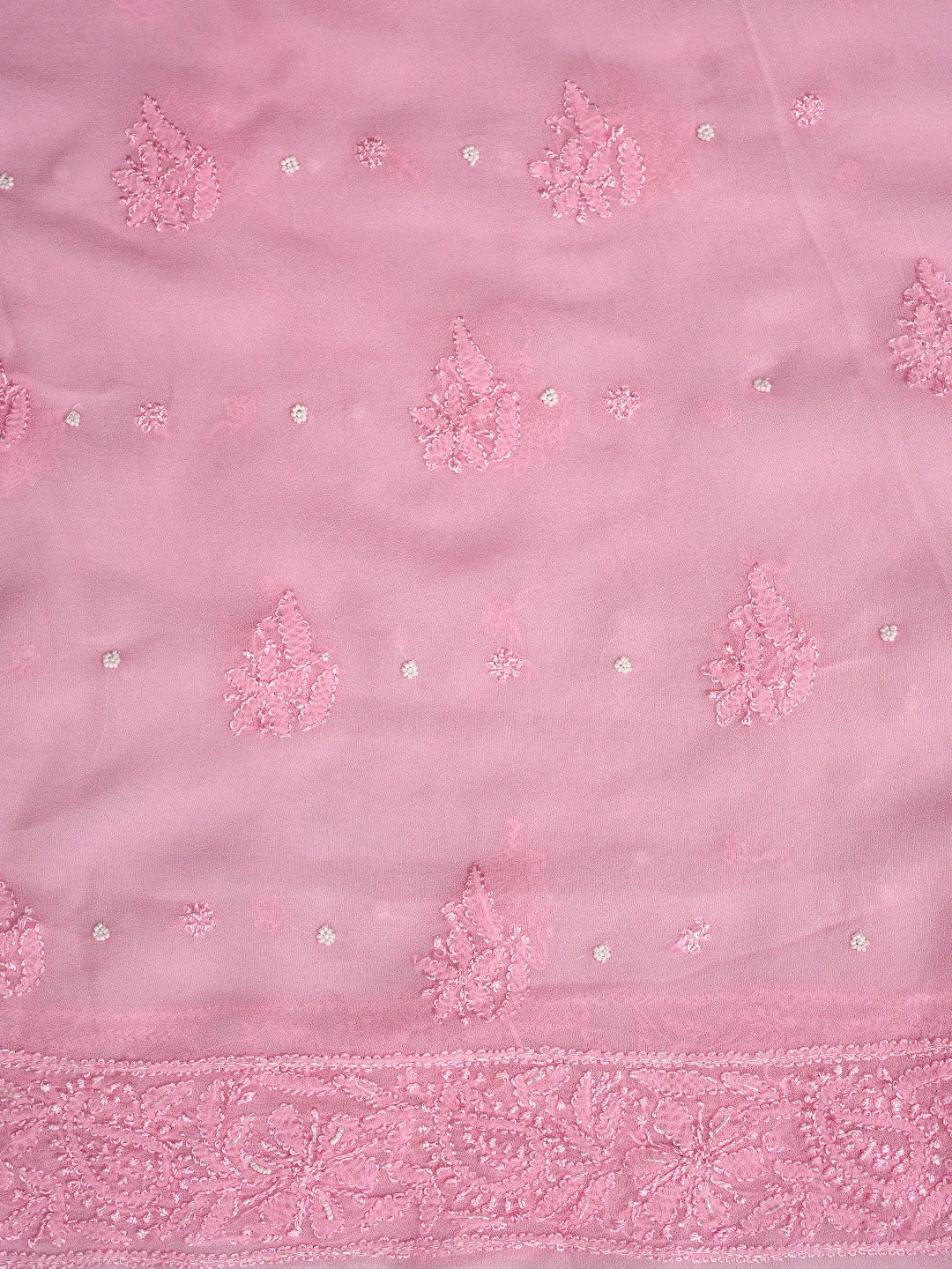 Ada Hand Embroidered Pink Viscose Georgette Lucknowi Chikankari Unstitched Kurta Dupatta Set With Cutdana Work 01A809970