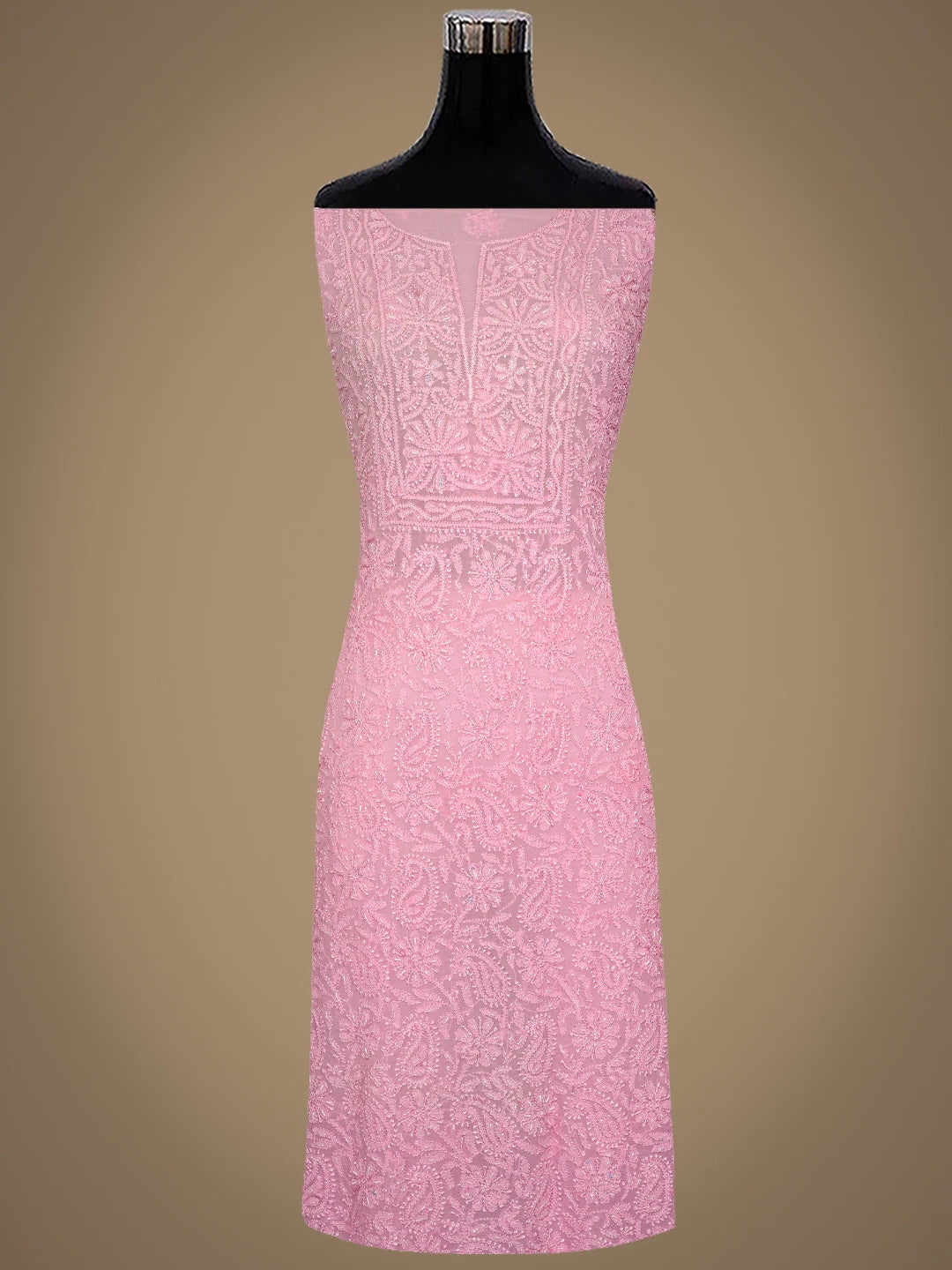 Ada Hand Embroidered Pink Viscose Georgette Lucknowi Chikankari Unstitched Kurta Dupatta Set With Cutdana Work 01A809970