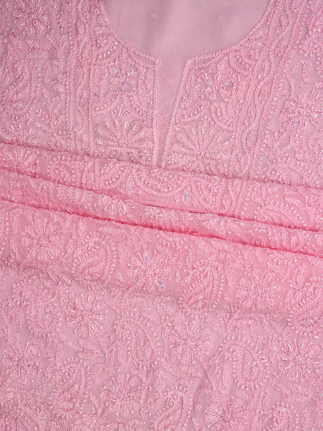 Ada Hand Embroidered Pink Viscose Georgette Lucknowi Chikankari Unstitched Kurta Dupatta Set With Cutdana Work 01A809970