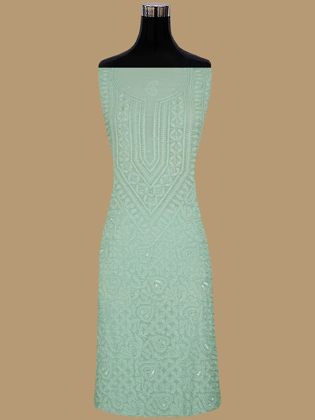 Ada Hand Embroidered Pistachio Green Viscose Georgette Lucknowi Chikankari Unstitched Kurta Dupatta Set With Pearl Work 01A706414