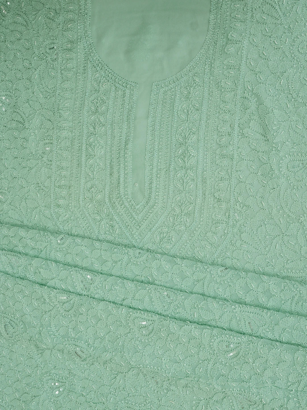 Ada Hand Embroidered Pistachio Green Viscose Georgette Lucknowi Chikankari Unstitched Kurta Dupatta Set With Pearl Work 01A706414