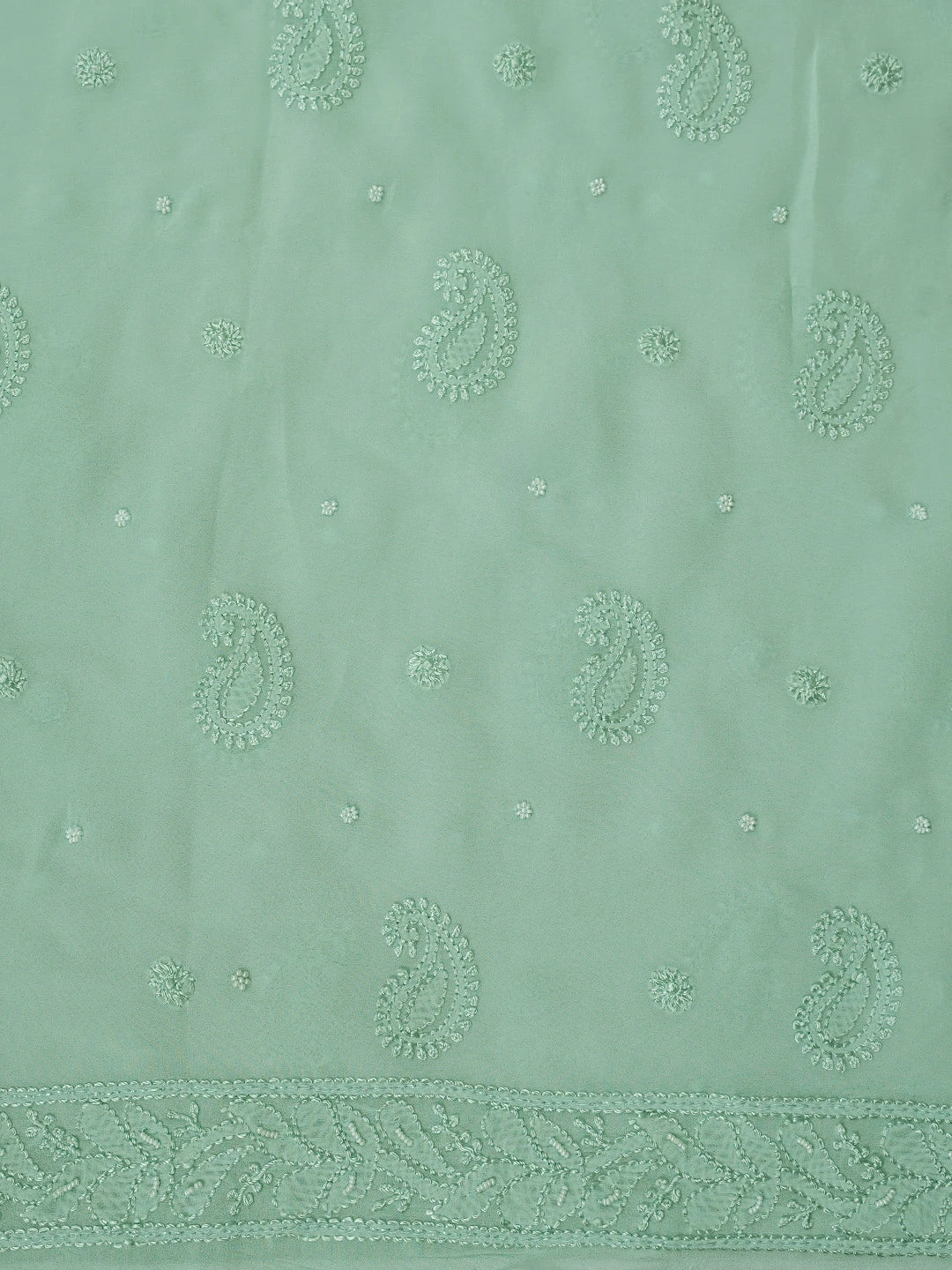 Ada Hand Embroidered Pistachio Green Viscose Georgette Lucknowi Chikankari Unstitched Kurta Dupatta Set With Pearl Work 01A706414