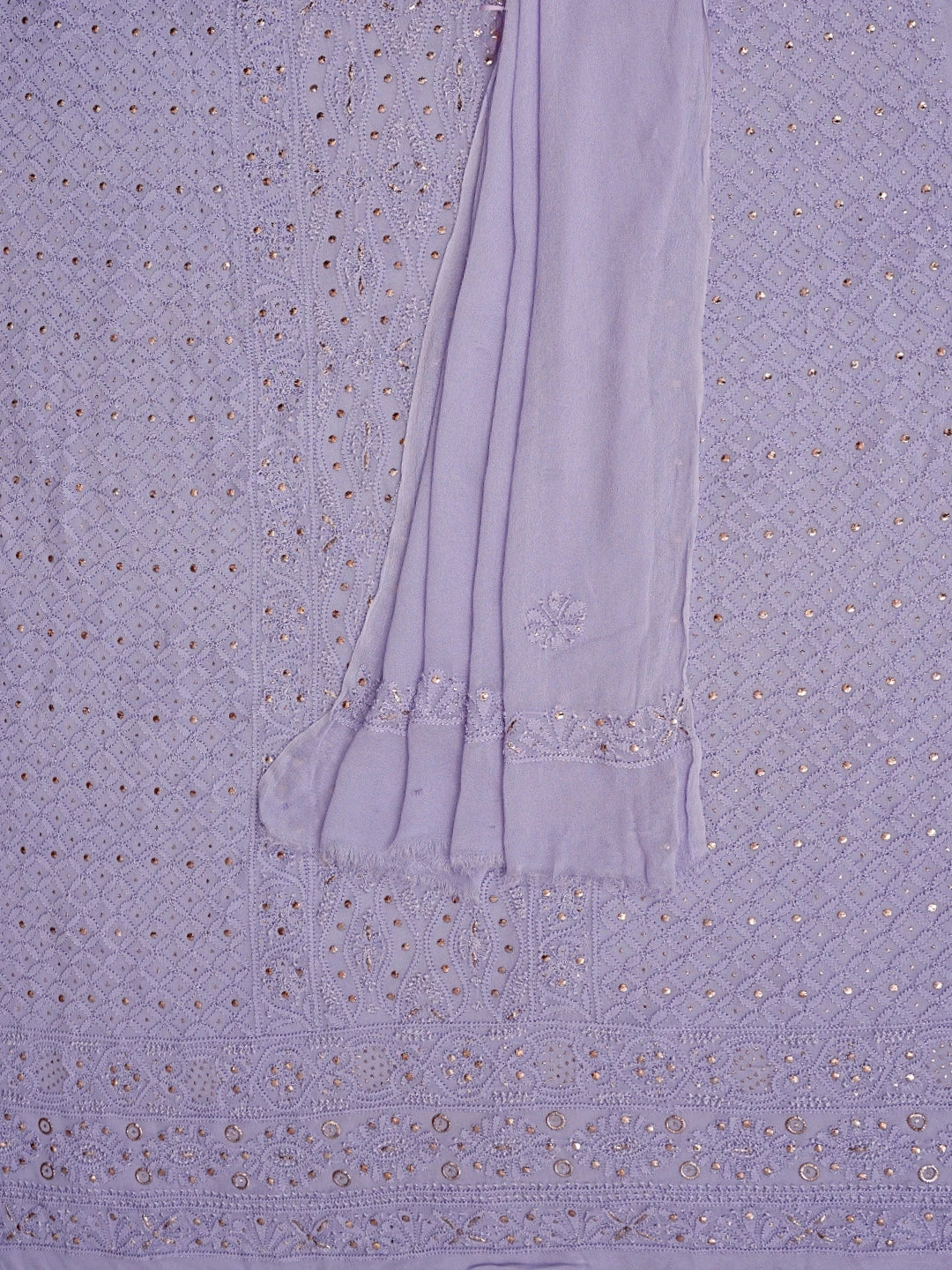 Ada Hand Embroidered Lavender Viscose Georgette Lucknowi Chikankari Unstitched Kurta Dupatta Set With Muqaish Work 01A814930