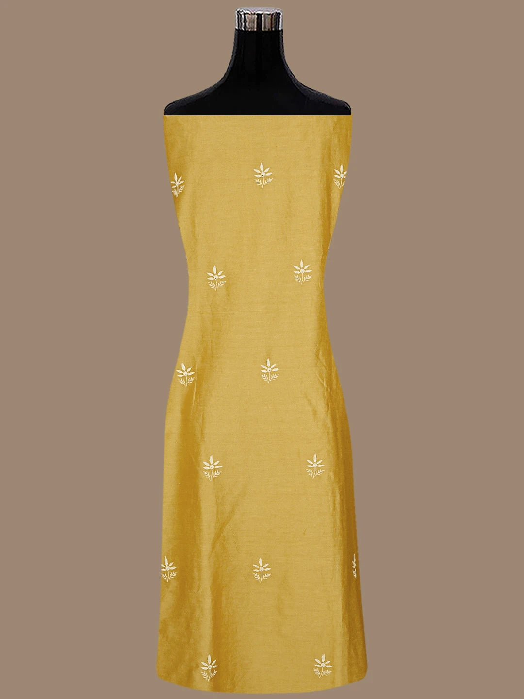 Ada Hand Embroidered Golden Yellow Chanderi Lucknowi Chikankari Unstitched Suit Piece 01A791844