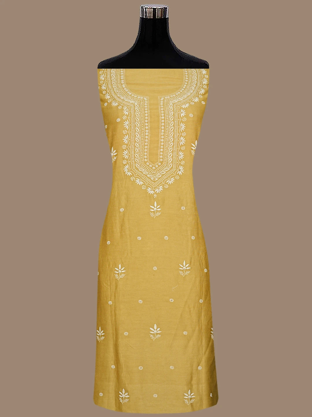 Ada Hand Embroidered Golden Yellow Chanderi Lucknowi Chikankari Unstitched Suit Piece 01A791844