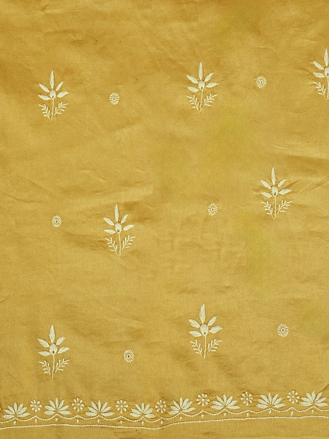 Ada Hand Embroidered Golden Yellow Chanderi Lucknowi Chikankari Unstitched Suit Piece 01A791844
