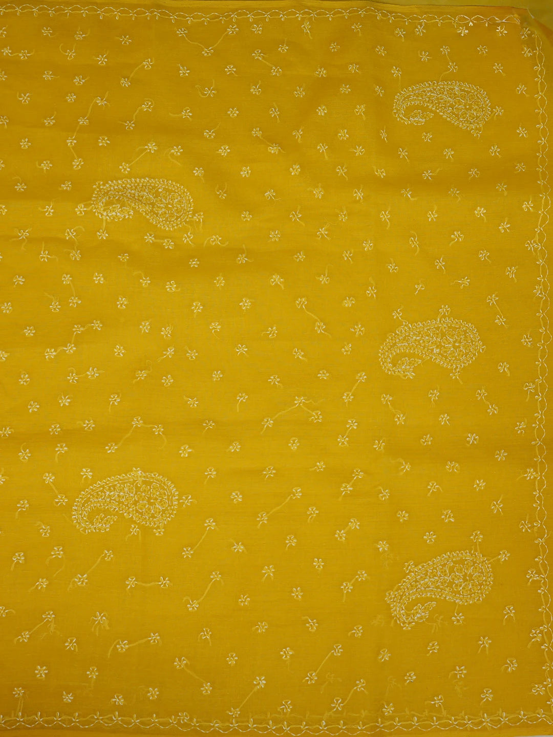 Ada Hand Embroidered Mustard Yellow Cotton Lucknowi Chikankari Saree and Blouse 01A854476