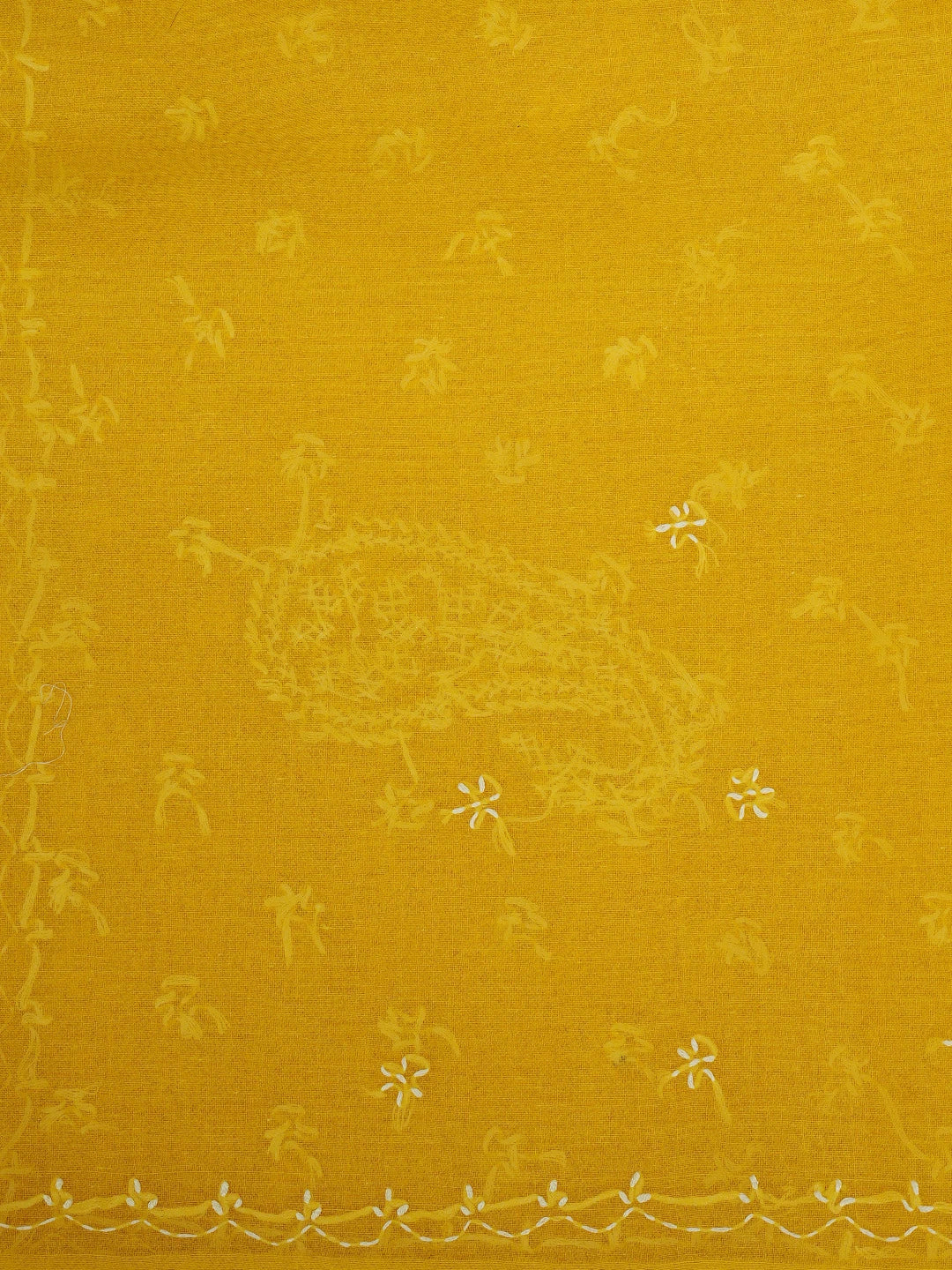 Ada Hand Embroidered Mustard Yellow Cotton Lucknowi Chikankari Saree and Blouse 01A854476