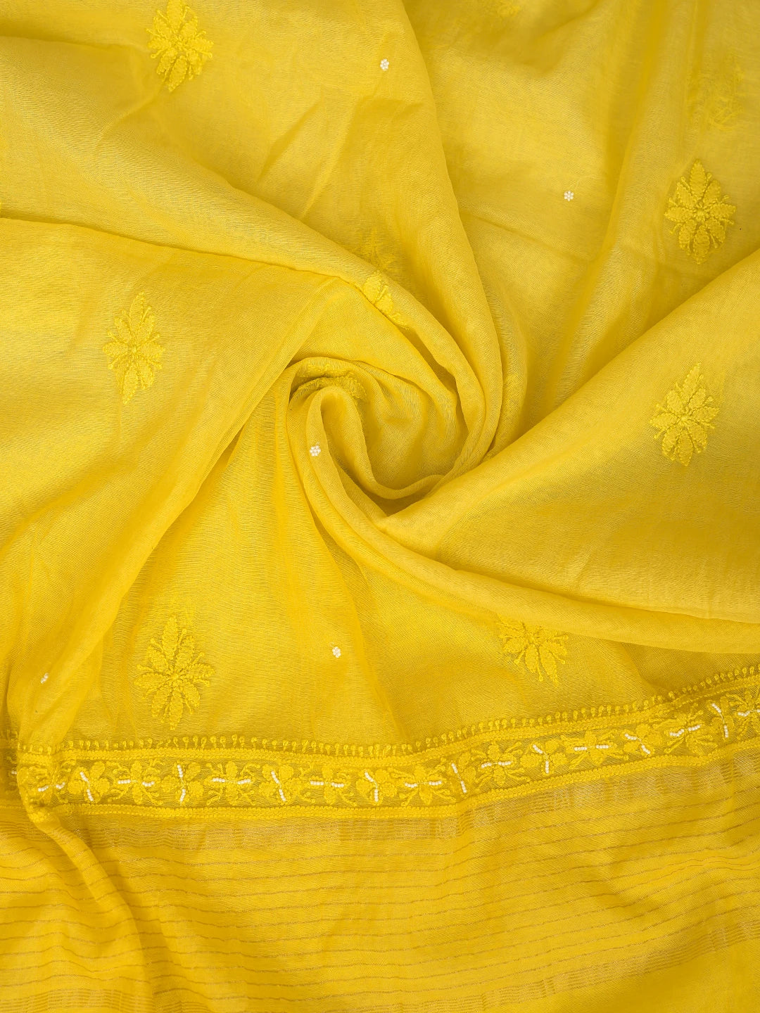 Ada Hand Embroidered Lime Green Chanderi Lucknowi Chikankari Semi-Stitched Kurta Dupatta Set With Cutdana Work 01A813874