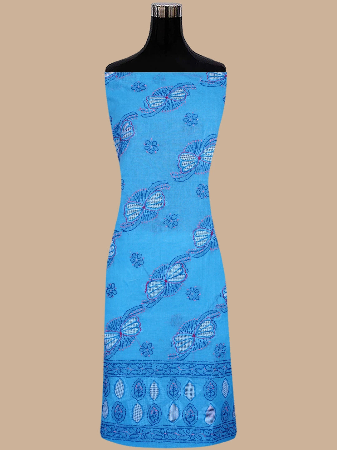 Ada Hand Embroidered Aero Blue Cotton Lucknowi Chikankari Unstitched Suit Piece 01A853538