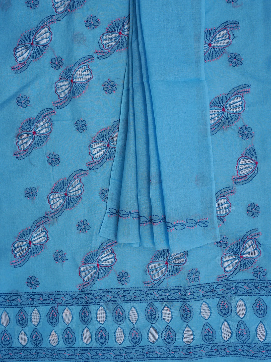 Ada Hand Embroidered Aero Blue Cotton Lucknowi Chikankari Unstitched Suit Piece 01A853538