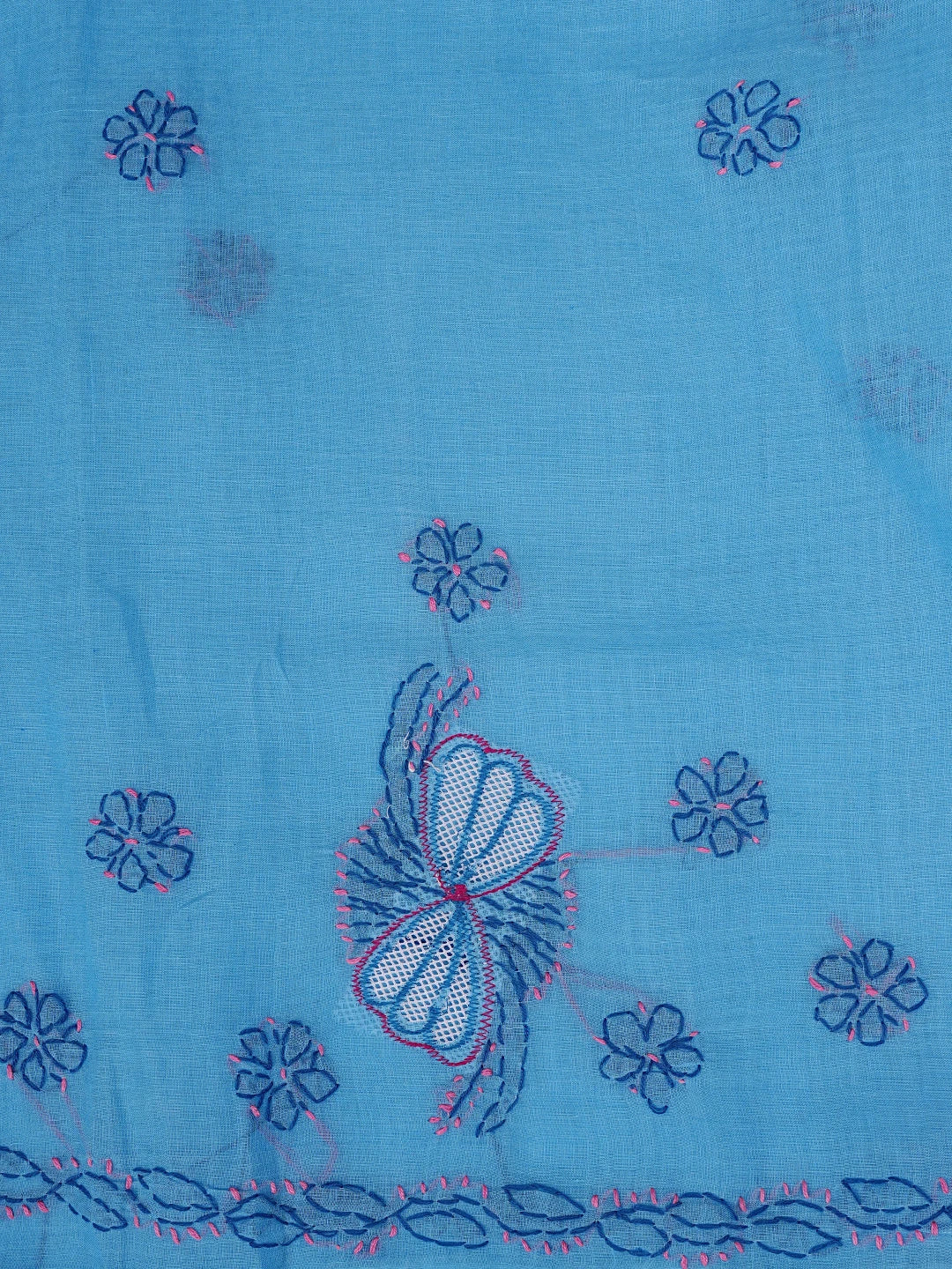 Ada Hand Embroidered Aero Blue Cotton Lucknowi Chikankari Unstitched Suit Piece 01A853538