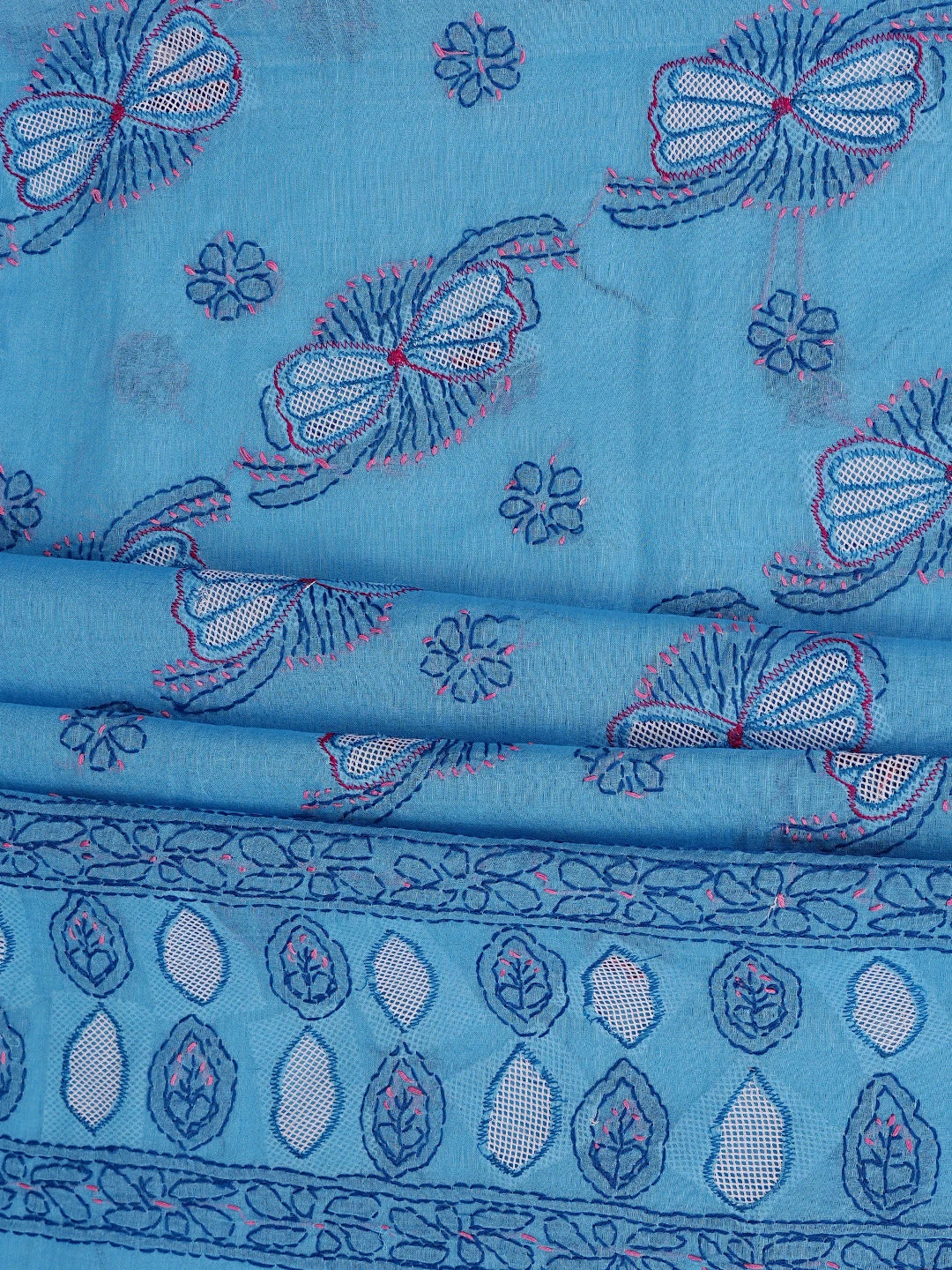 Ada Hand Embroidered Aero Blue Cotton Lucknowi Chikankari Unstitched Suit Piece 01A853538