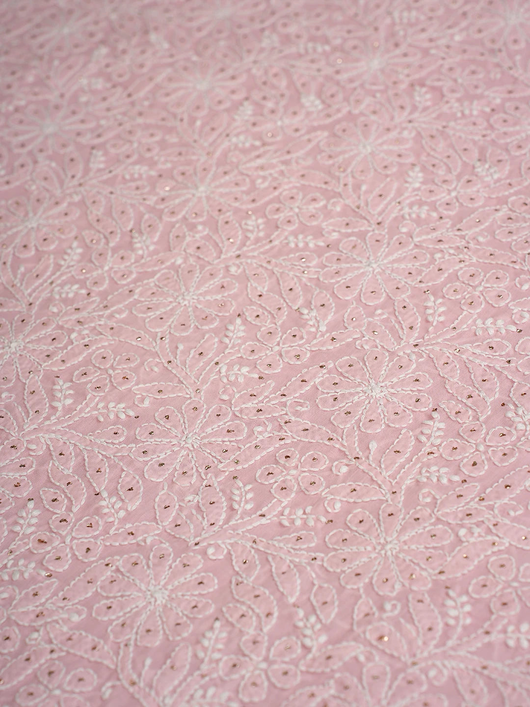 Ada Hand Embroidered Pink Cotton Lucknowi Chikankari Unstitched Suit Piece With Mukaish Work 01A847349