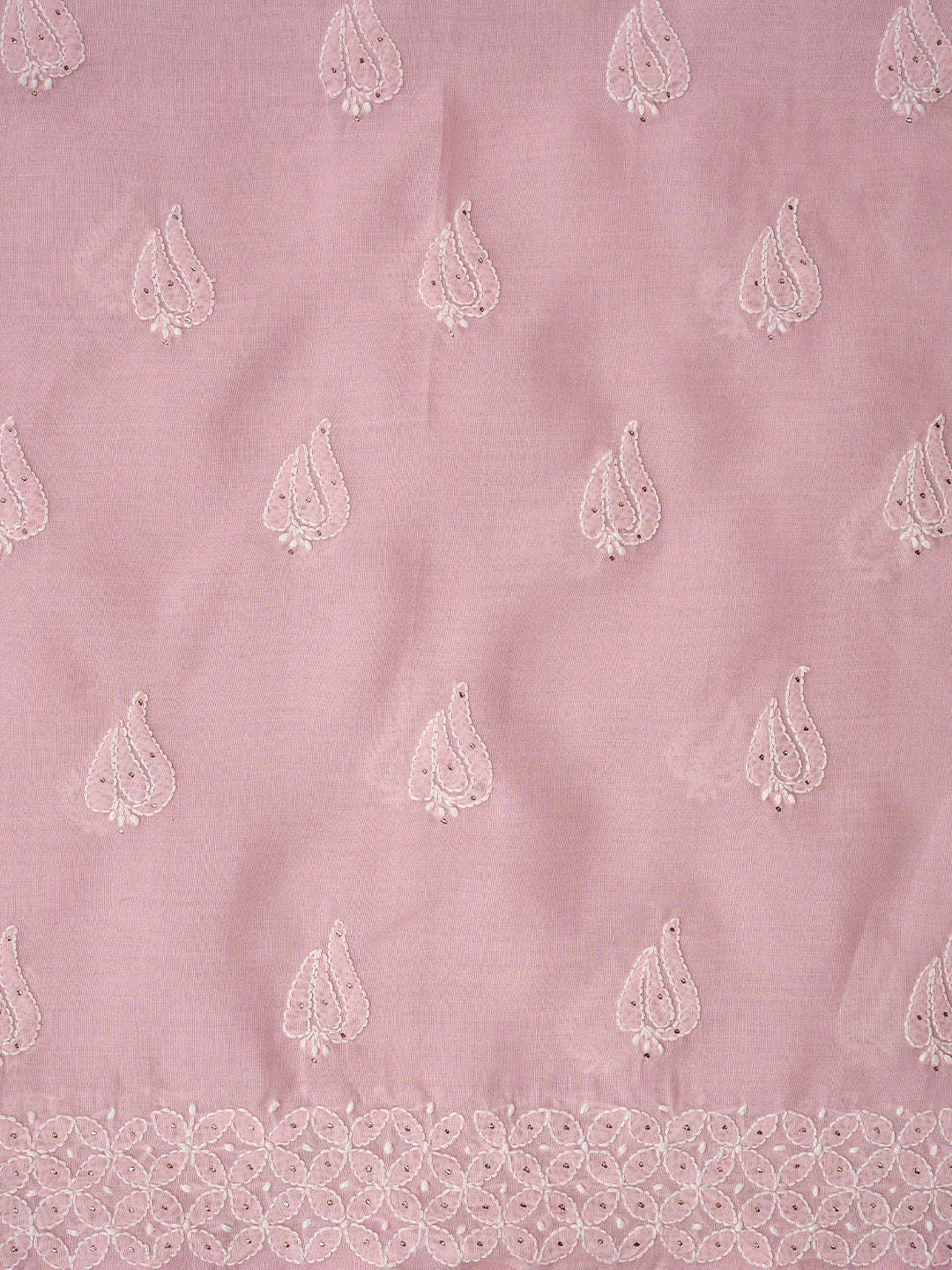 Ada Hand Embroidered Pink Cotton Lucknowi Chikankari Unstitched Suit Piece With Mukaish Work 01A847349