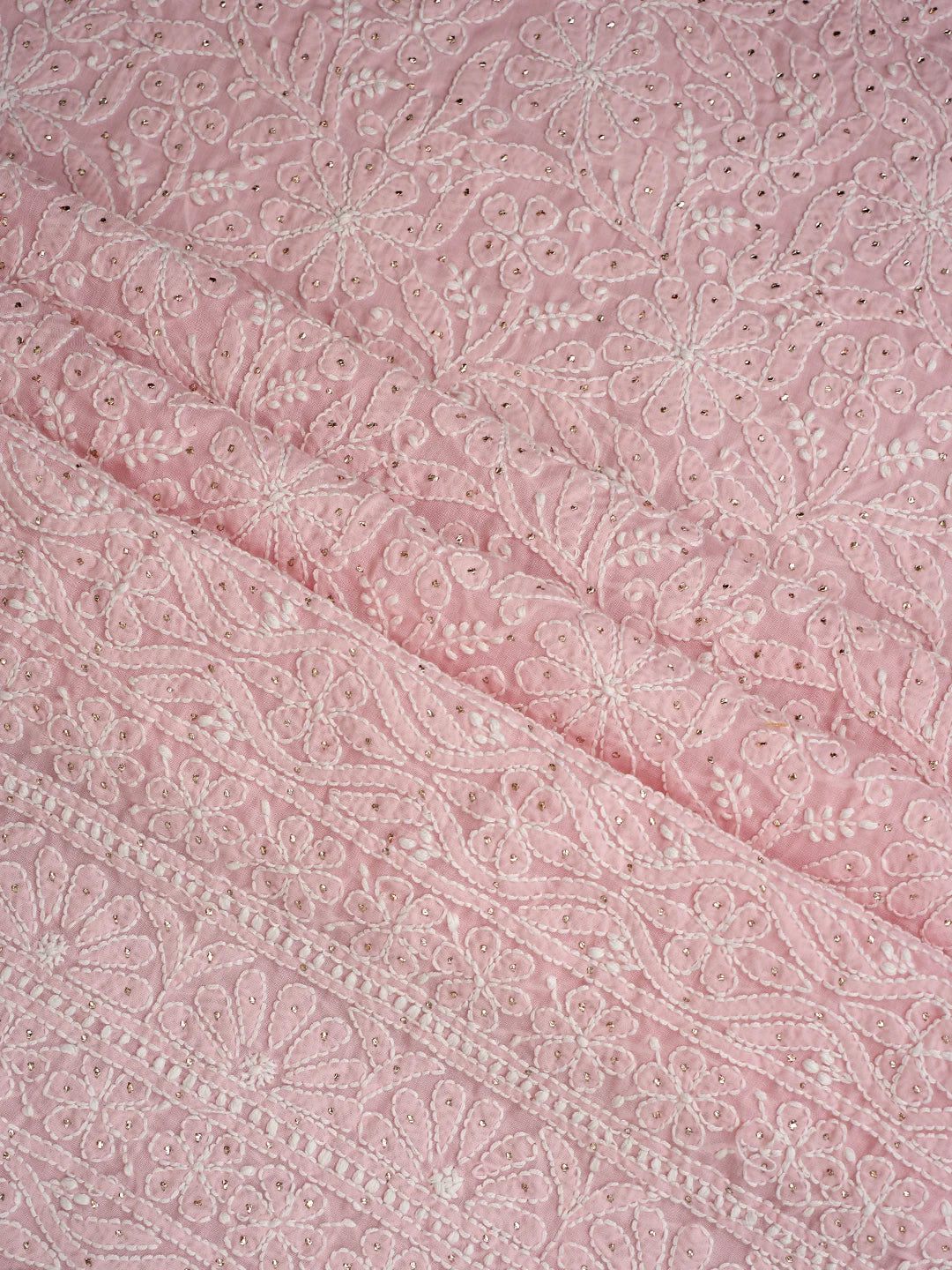 Ada Hand Embroidered Pink Cotton Lucknowi Chikankari Unstitched Suit Piece With Mukaish Work 01A847349