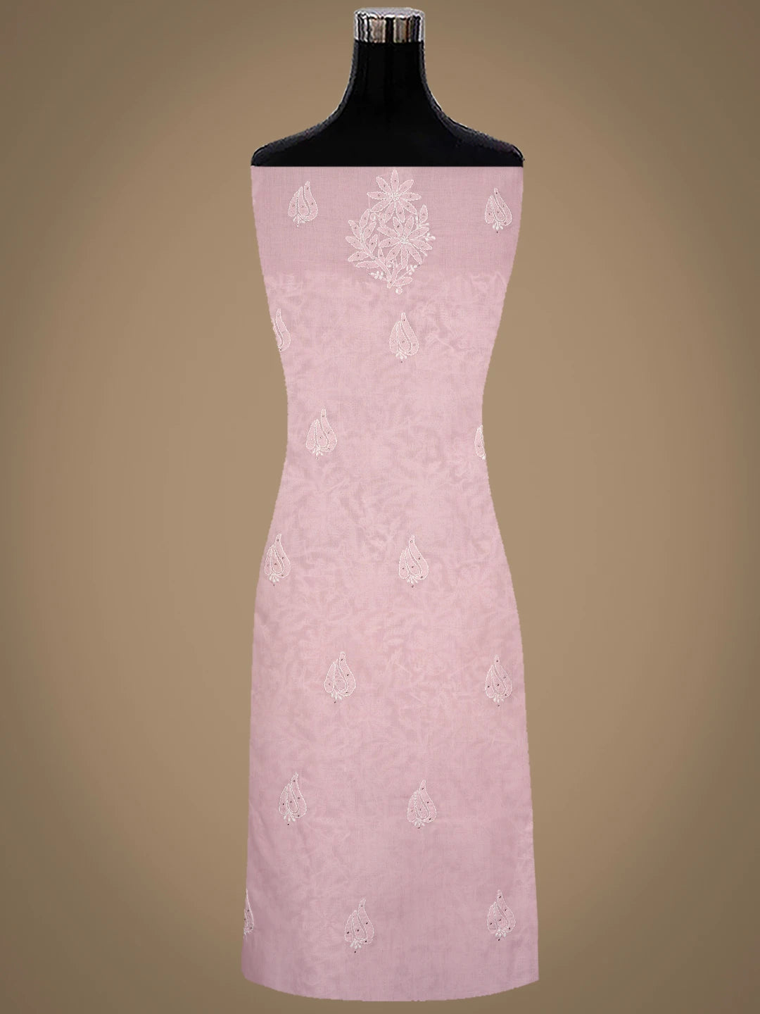 Ada Hand Embroidered Pink Cotton Lucknowi Chikankari Unstitched Suit Piece With Mukaish Work 01A847349