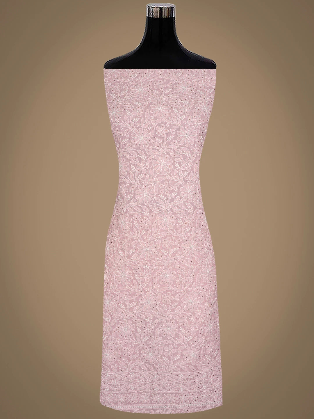 Ada Hand Embroidered Pink Cotton Lucknowi Chikankari Unstitched Suit Piece With Mukaish Work 01A847349