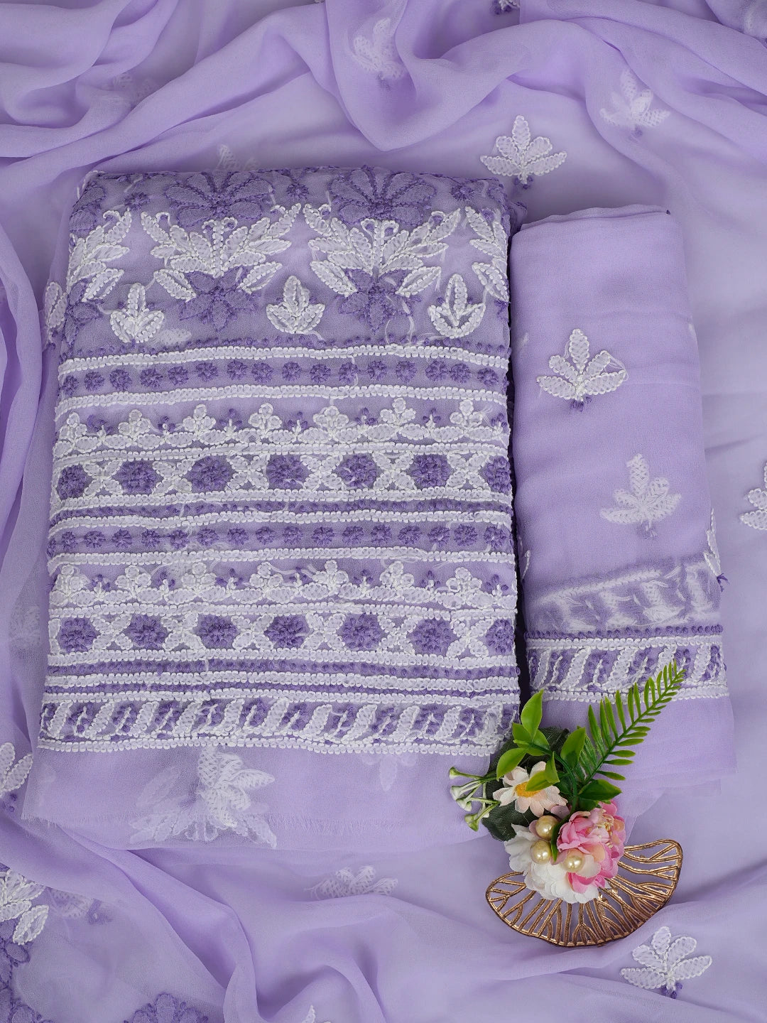 Ada Hand Embroidered Mauve Georgette Lucknowi Chikankari Unstitched Suit Piece 01A867517