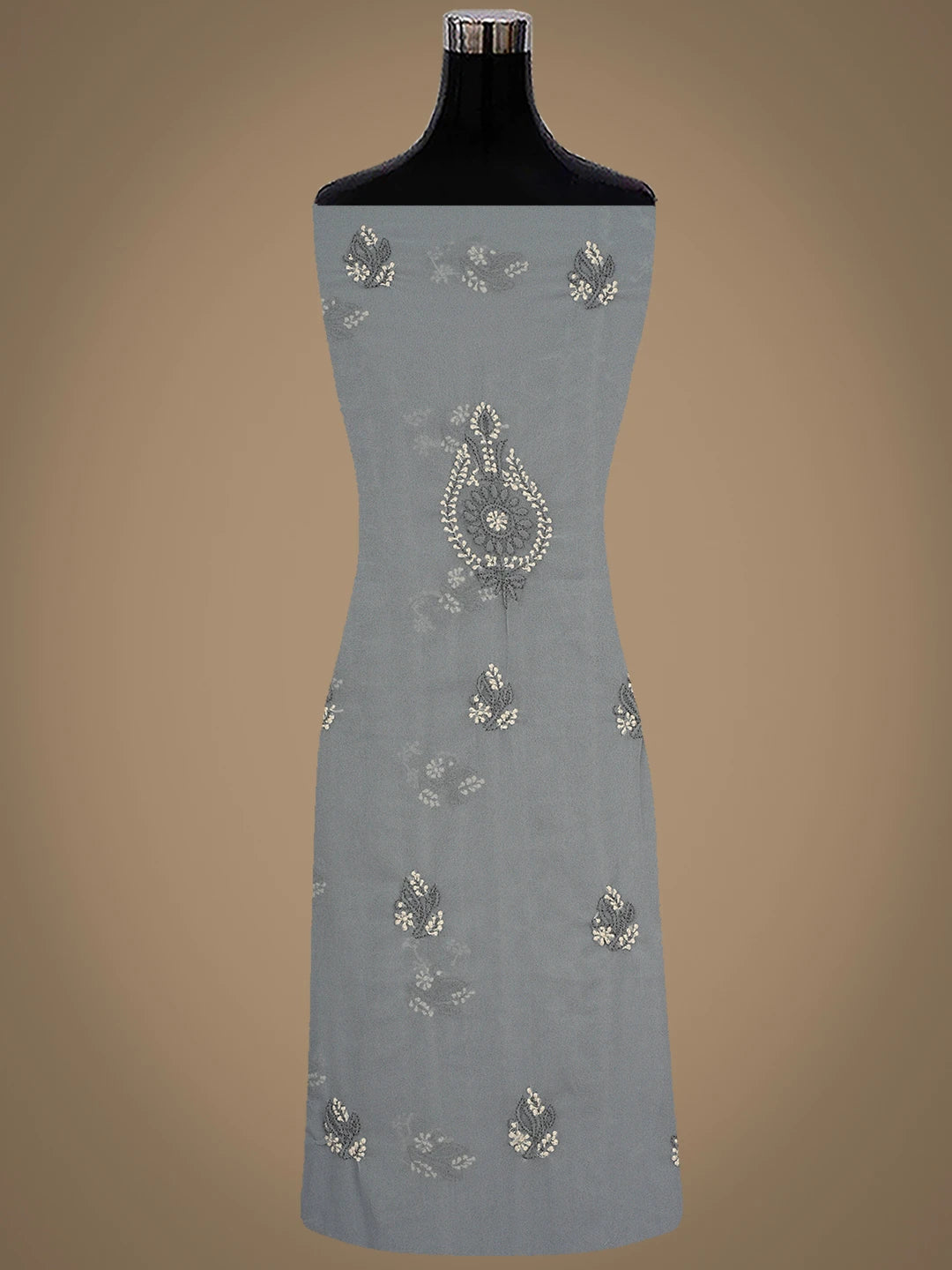 Ada Hand Embroidered Grey Georgette Lucknowi Chikankari Unstitched Suit Piece 01A867514
