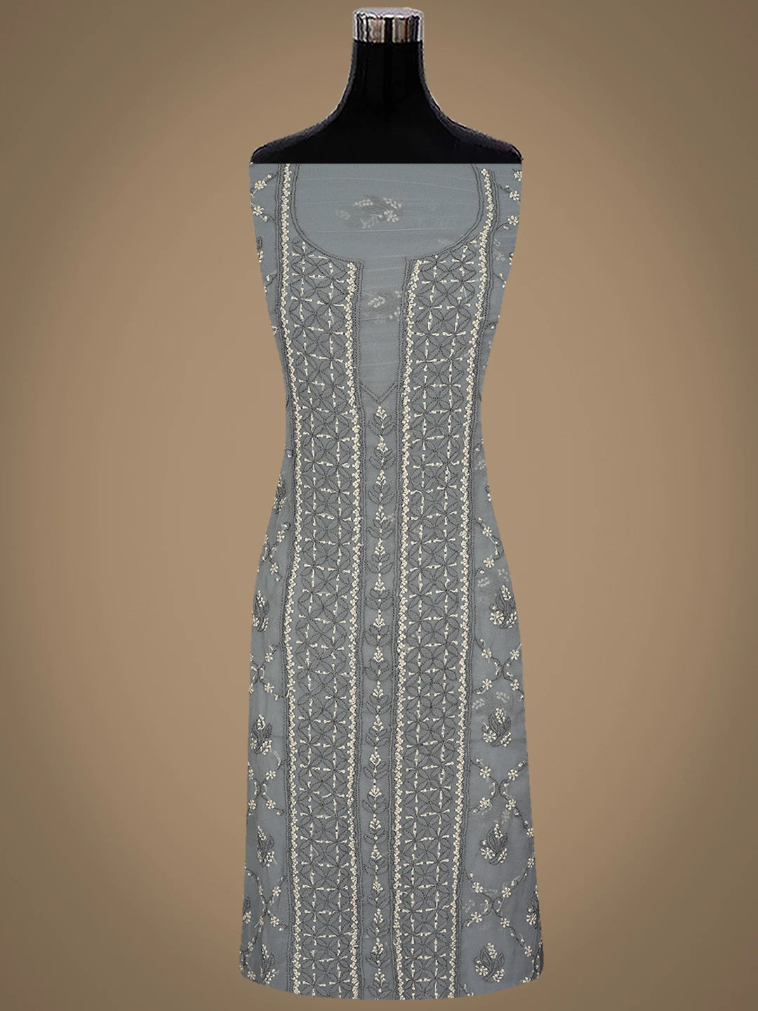 Ada Hand Embroidered Grey Georgette Lucknowi Chikankari Unstitched Suit Piece 01A867514