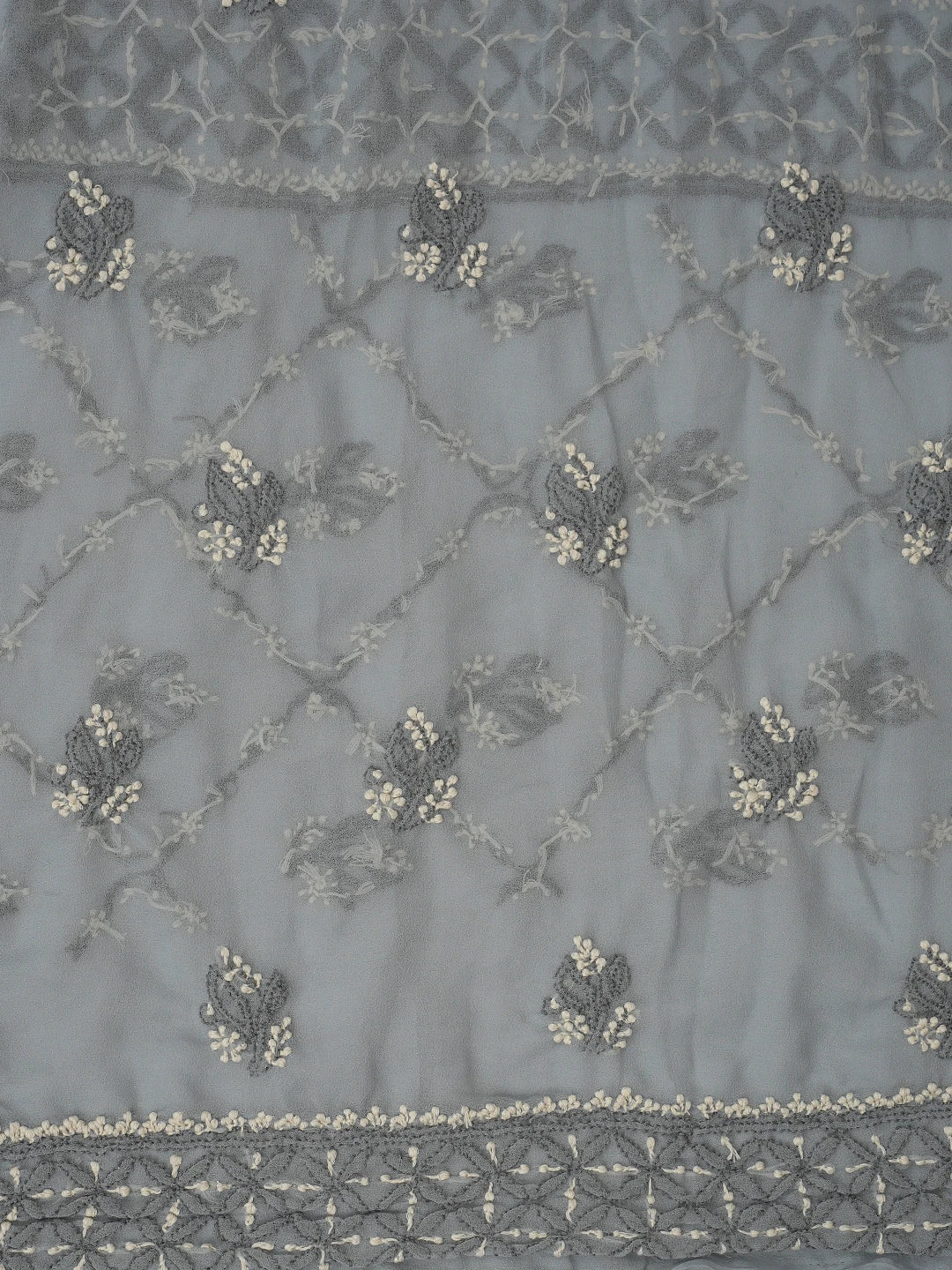 Ada Hand Embroidered Grey Georgette Lucknowi Chikankari Unstitched Suit Piece 01A867514