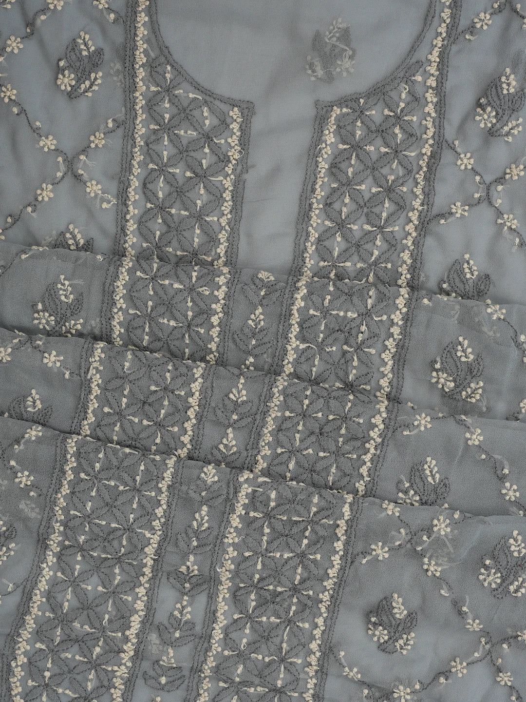 Ada Hand Embroidered Grey Georgette Lucknowi Chikankari Unstitched Suit Piece 01A867514