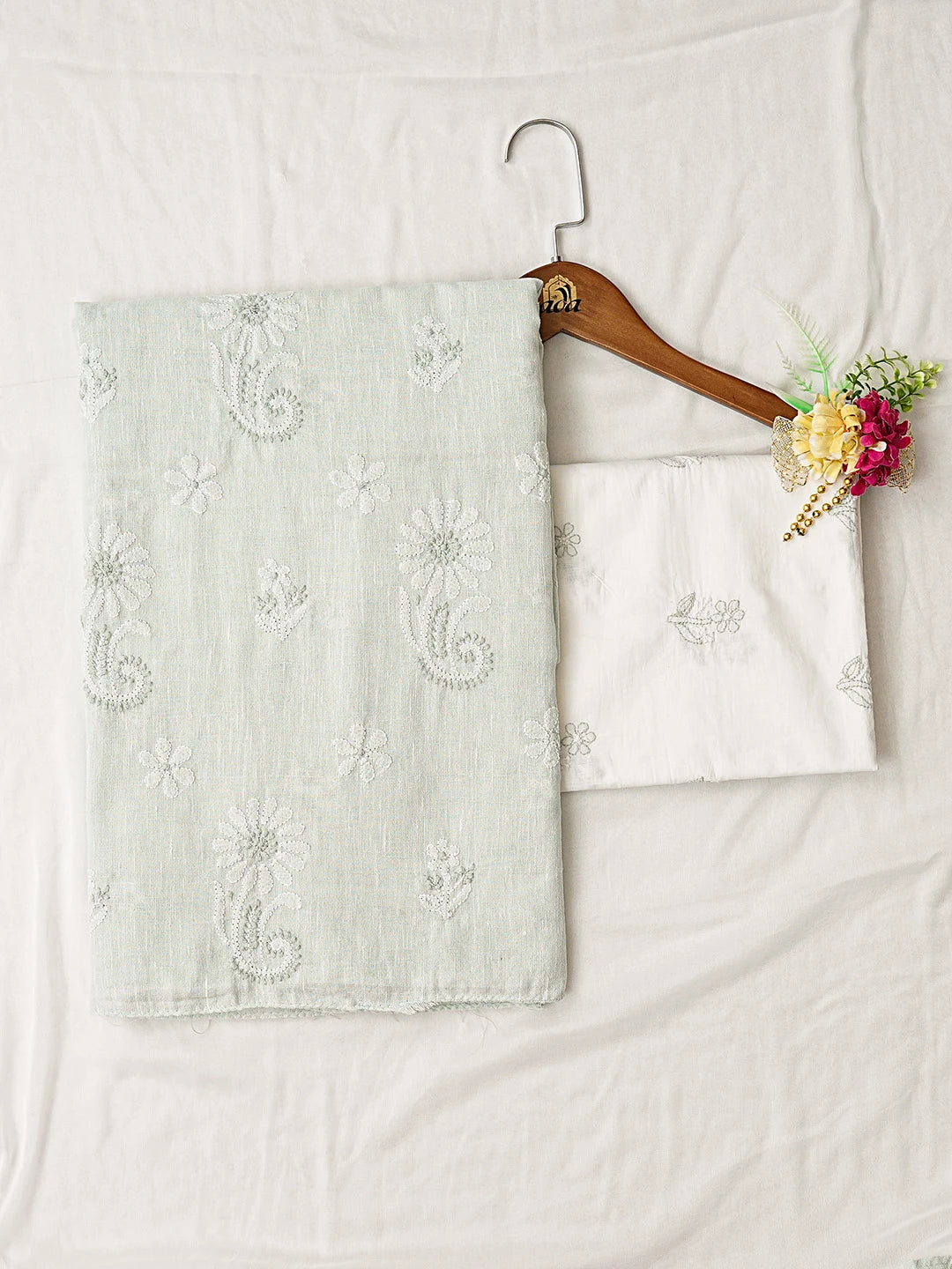 Ada Hand Embroidered Pistachio Green Linen Lucknowi Chikankari Unstitched Suit Piece 01A867669