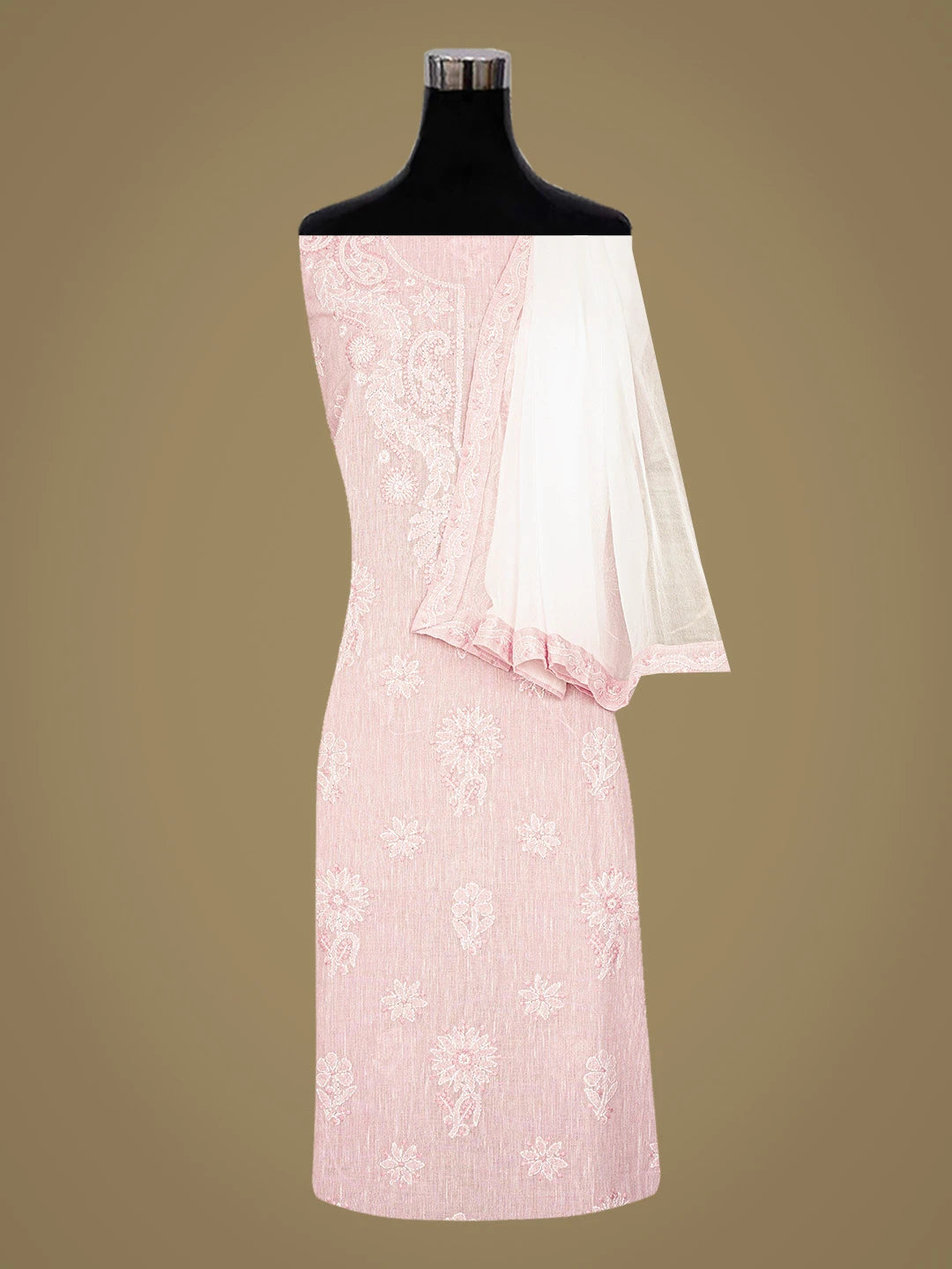 Ada Hand Embroidered Pink Linen Lucknowi Chikankari Unstitched Suit Piece 01A867657