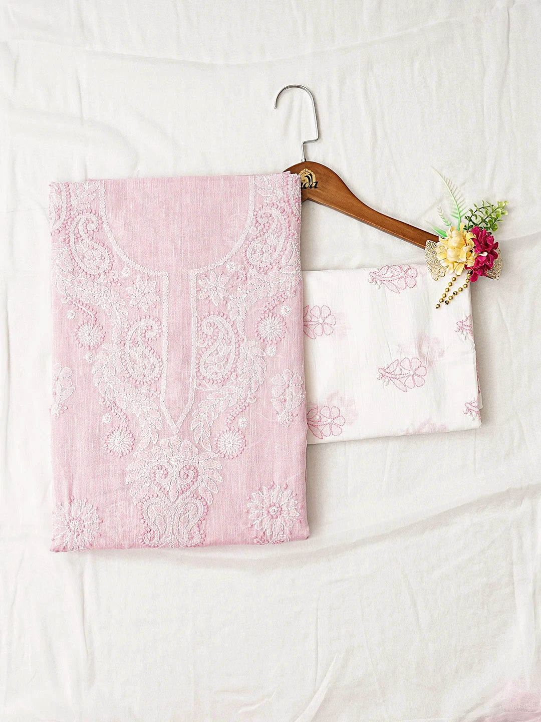 Ada Hand Embroidered Pink Linen Lucknowi Chikankari Unstitched Suit Piece 01A867657