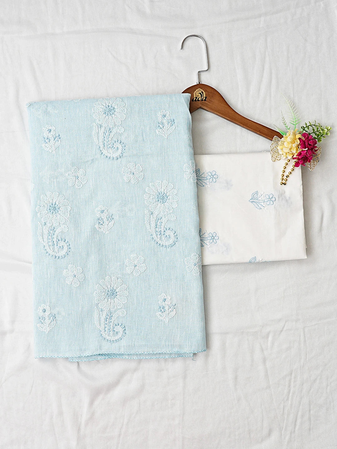 Ada Hand Embroidered Blue Linen Lucknowi Chikankari Unstitched Suit Piece 01A867675