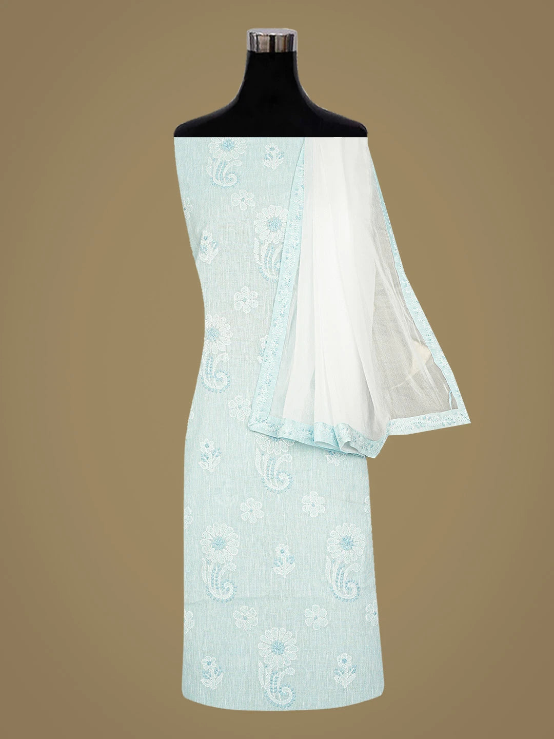 Ada Hand Embroidered Blue Linen Lucknowi Chikankari Unstitched Suit Piece 01A867675