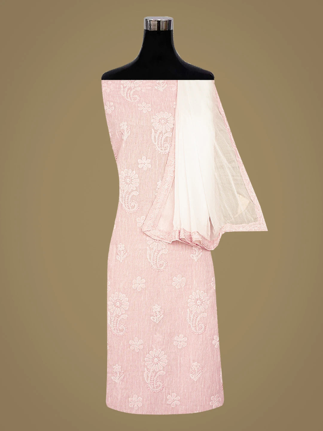 Ada Hand Embroidered Pink Linen Lucknowi Chikankari Unstitched Suit Piece 01A867677