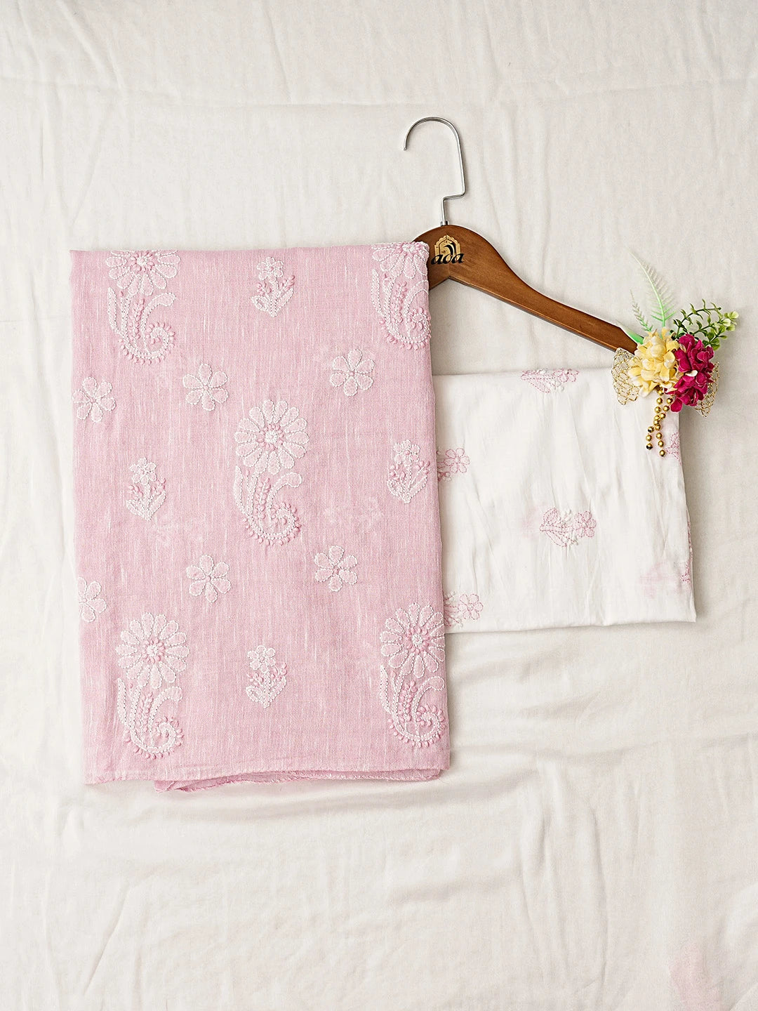 Ada Hand Embroidered Pink Linen Lucknowi Chikankari Unstitched Suit Piece 01A867677